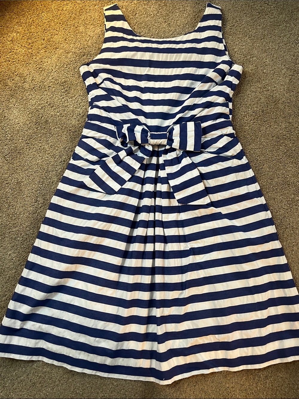 kate spade Iconic Cotton Jillian Dress Big Bow Pockets Blue White Striped sz10